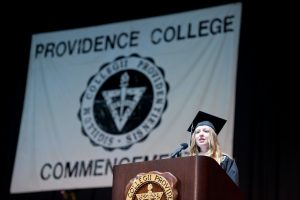 Student speaking at Commencement
